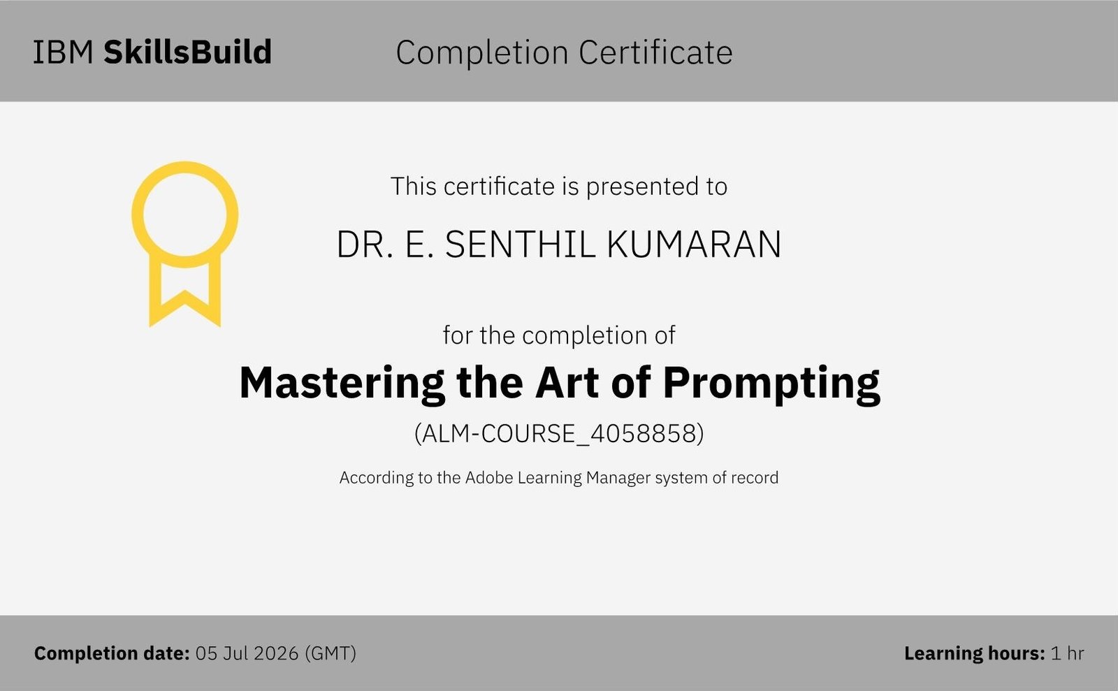 Mastering the Art of Prompting completion certificate